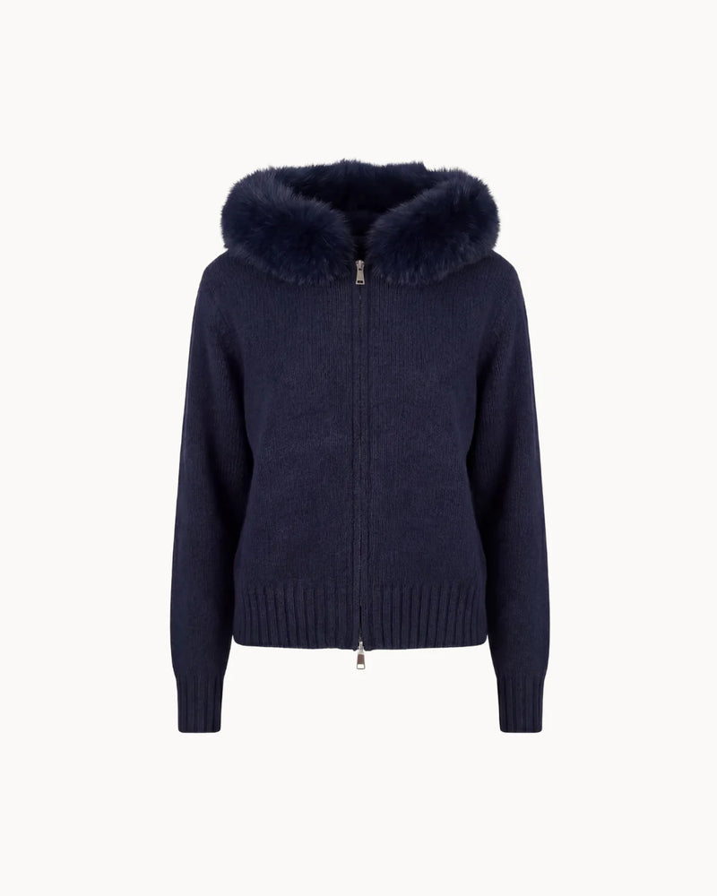 Veste à Col Fourrure — Marine
