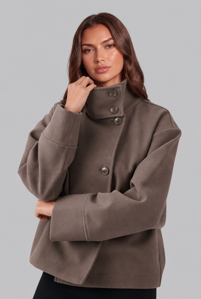Veste Courte en Laine Col Cheminée