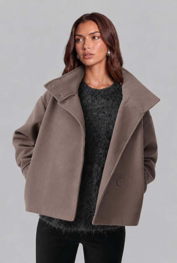 Veste Courte en Laine Col Cheminée