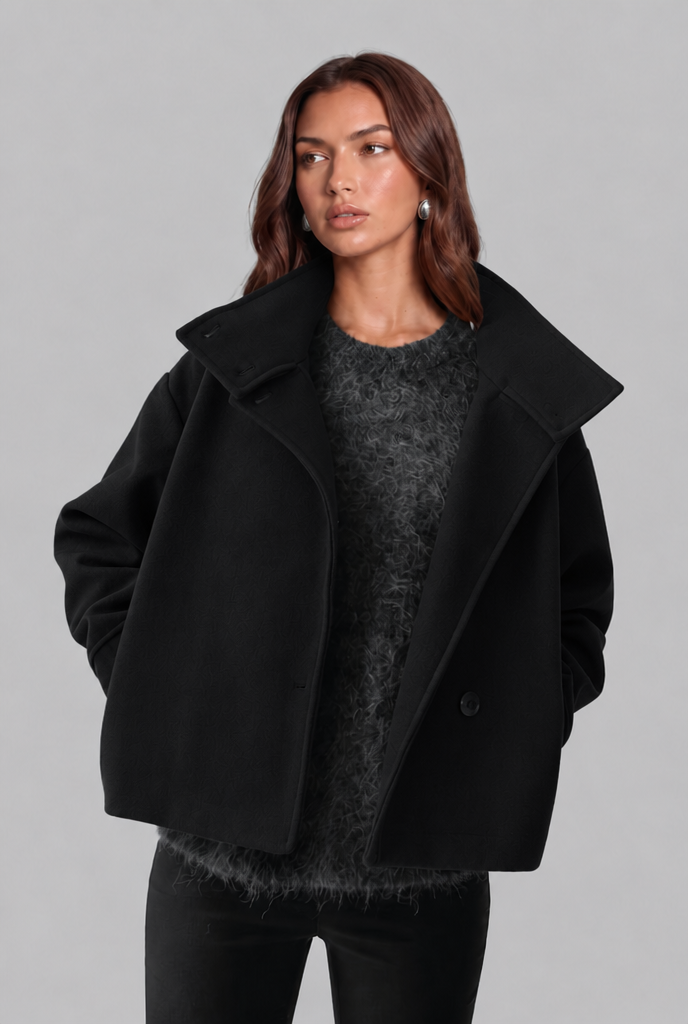 Veste Courte en Laine Col Cheminée