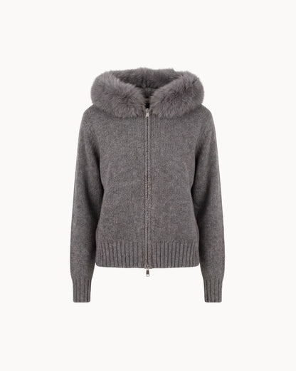 Veste à Col Fourrure — Gris