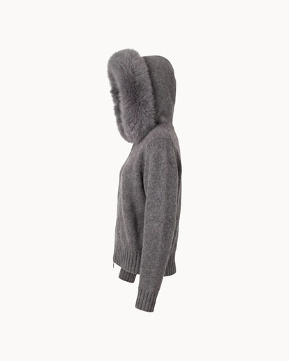 Veste à Col Fourrure — Gris